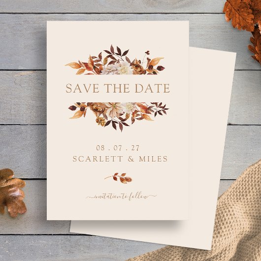 Minimalistischer Fall Terracotta-Blätter flach Save The Date