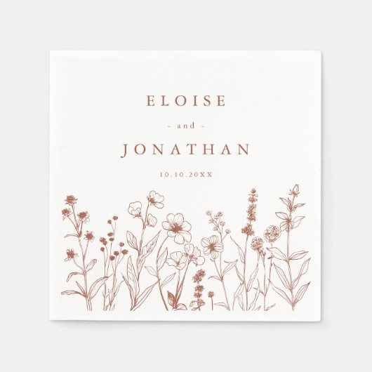 Minimalistischer Fall Terracotta Wildblume Boho We Serviette (Vorderseite)