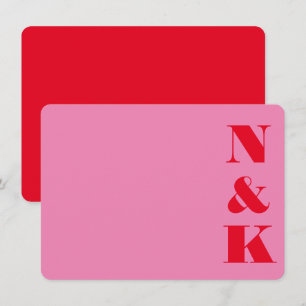 Minimalistischer, fetter Monogramm Rosa und Roter Mitteilungskarte