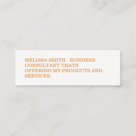 Minimalistischer, fetter Orangentext Mini Visitenkarte (Vorderseite)