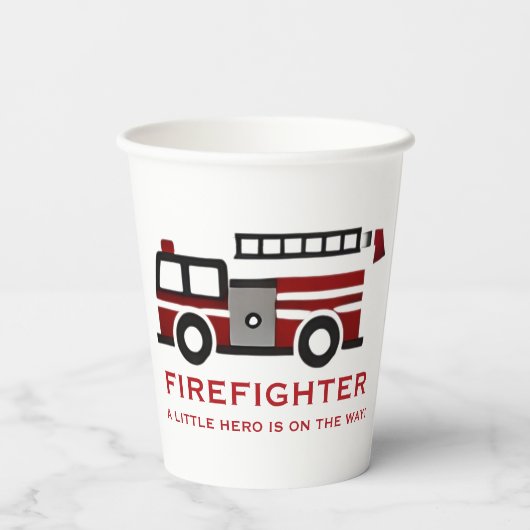 Minimalistischer Feuerwehrmann "Little Hero" Kinde Pappbecher (Rückseite)