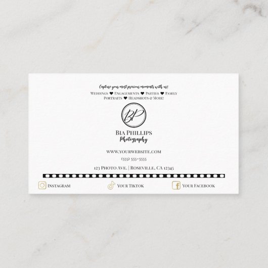 Minimalistischer Filmstreifen Foto Moderne Fotogra Visitenkarte (Rückseite)