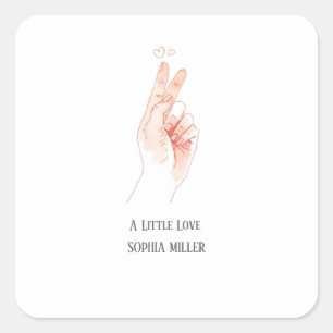 Minimalistischer Fingerherz-Baby-Shower-Aufkleber Quadratischer Aufkleber
