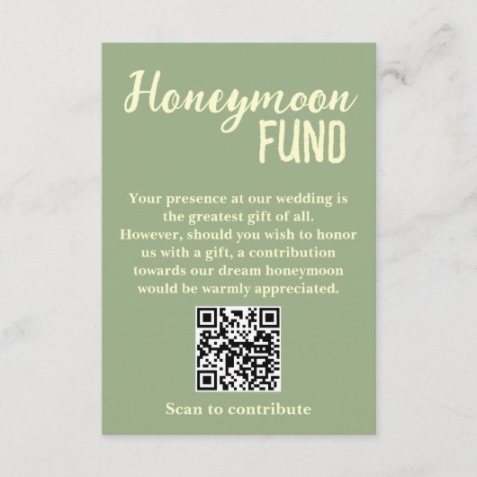 Minimalistischer Flitterwochen-Fonds QR-Code Hochz Begleitkarte (Vorderseite)
