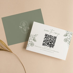 Minimalistischer floral Boho Sage Green Wedding QR RSVP Karte