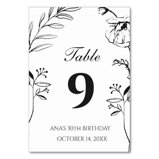 Minimalistischer floraler 30. Geburtstag Tischnummer (Vorderseite)