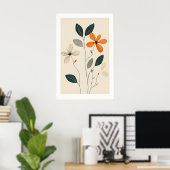 Minimalistischer floraler Kunstdruck Beige, Grün & Poster (Heimbüro)