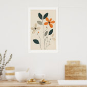 Minimalistischer floraler Kunstdruck Beige, Grün & Poster (Küche)
