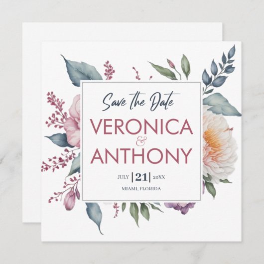 Minimalistischer floraler Save the Date QR-Code Ho Einladung (Vorne/Hinten)