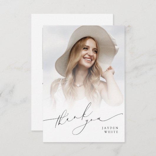 Minimalistischer Foto-Abschluss für moderne Schrif Dankeskarte (Vorne/Hinten)