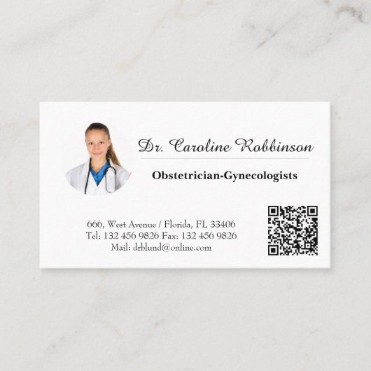 Minimalistischer Foto Arzt QR-Code Visitenkarte (Vorderseite)