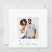Minimalistischer Foto Name Custom Aquamarin Annive Karte (Vorderseite)
