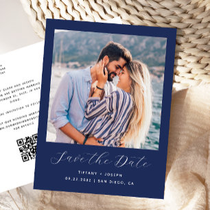 Minimalistischer Foto-QR-Code Navyblau Save-the-Da Postkarte