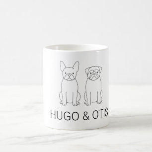 Minimalistischer Französischer Bulldogge & Mops mi Kaffeetasse