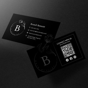 Minimalistischer Friseur Floral Botanischer QR-Cod Visitenkarte