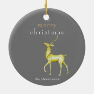 Minimalistischer Frohe Weihnachten Gold Rentier Keramik Ornament