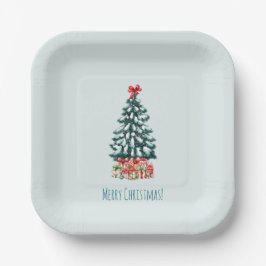 Minimalistischer Frohe Weihnachten Schneebaum Pappteller