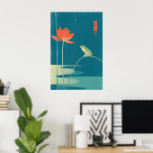 Minimalistischer Frosch & Lotus-Kunstprint Dunkles Poster (Heimbüro)
