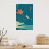Minimalistischer Frosch & Lotus-Kunstprint Dunkles Poster (Küche)