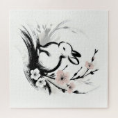 Minimalistischer Frühling Zen Kaninchen Kirschblüt Puzzle (Horizontal)