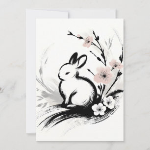 Minimalistischer Frühlings-Zen-Hase Kirschblüten Ankündigung
