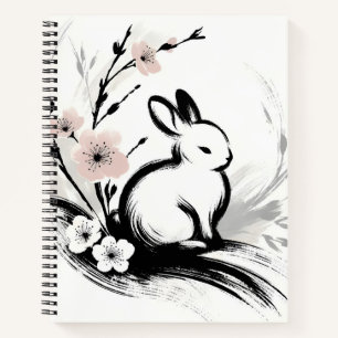 Minimalistischer Frühlings-Zen-Hase Kirschblüten Notizblock