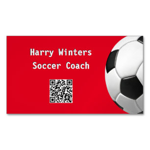 Minimalistischer Fußballball Red QR Code Football  Magnetische Visitenkarte
