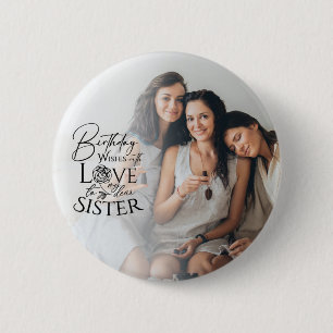 Minimalistischer Geburtstags-Foto-Kalligrafie-Schw Button