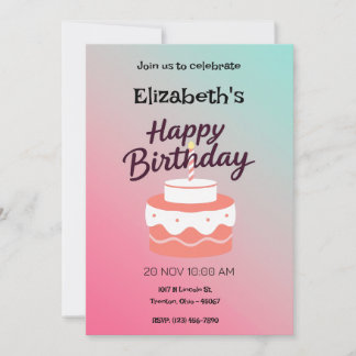 Minimalistischer Geburtstagskuchen auf Pastal Grad Einladung