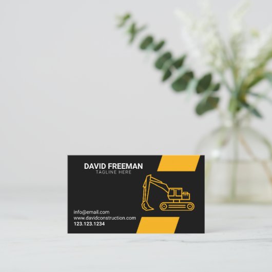 Minimalistischer Gelb- und Schwarzbagger Visitenkarte (Stehend Vorderseite)