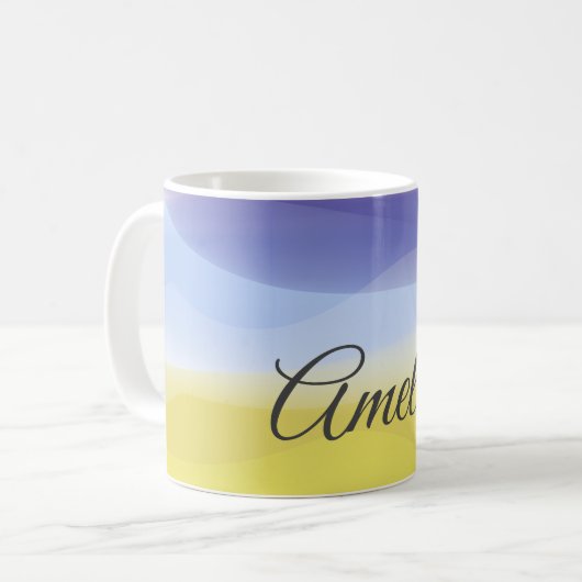 Minimalistischer, gelbblauer Lavendel mit Namen Kaffeetasse (Vorderseite Links)