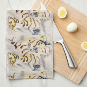 Minimalistischer Gelber Engelfisch Vintage-Wasserf Geschirrtuch