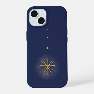 Minimalistischer gelber fallender Stern blauer Tel iPhone 15 Hülle