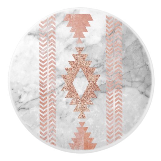 Minimalistischer geometrischer Rose aus weißem Azt Keramikknauf (Vorderseite)