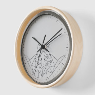 Minimalistischer geometrischer Wolf-Line-Art-Wandu Uhr