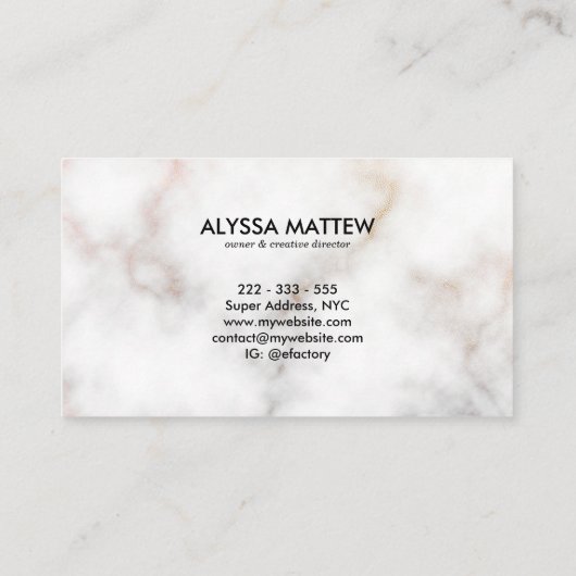 Minimalistischer Glitzer Marble Luxury Signature S Visitenkarte (Rückseite)