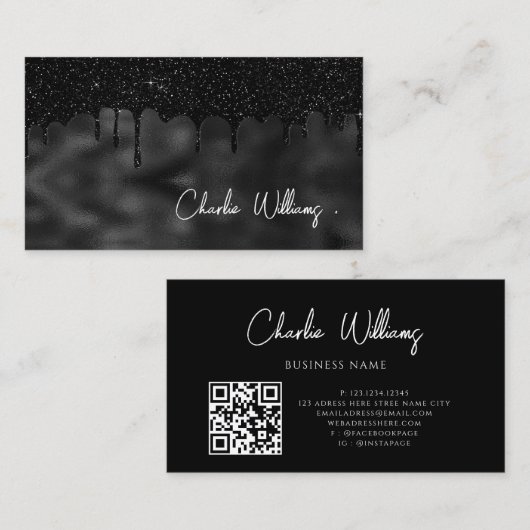 Minimalistischer Glitzer QR-Code Einfach Visitenkarte (Vorne/Hinten)