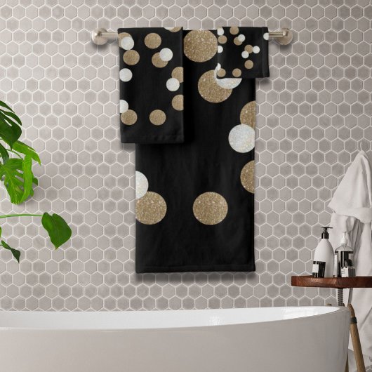 Minimalistischer Glitzer, schwarzer Champagnergold Badhandtuch Set