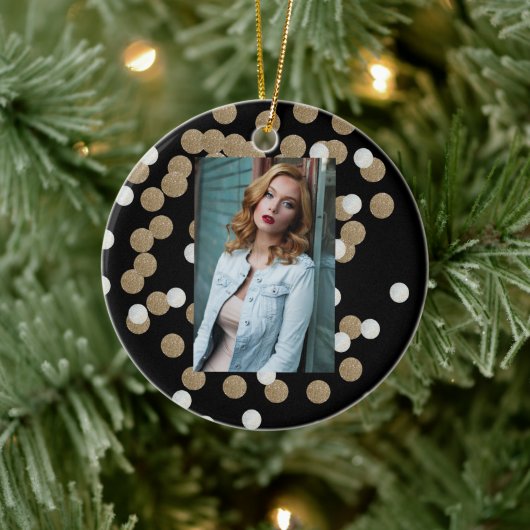 Minimalistischer Glitzer, schwarzer Champagnergold Keramik Ornament (Baum)