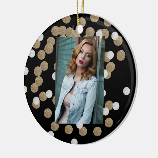 Minimalistischer Glitzer, schwarzer Champagnergold Keramik Ornament (Links)