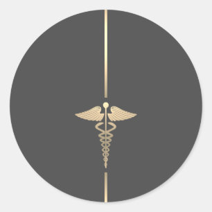 Minimalistischer Gold Caduceus Symbol Rundaufklebe Runder Aufkleber