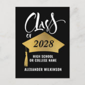 Minimalistischer Gold Grad Cap Stilvoller Script-A Ankündigungspostkarte (Vorderseite)