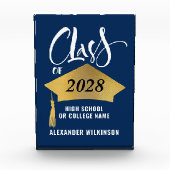 Minimalistischer Gold Grad Cap Stilvoller Script-A Fotoblock (Vorderseite)