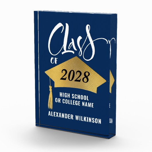 Minimalistischer Gold Grad Cap Stilvoller Script-A Fotoblock (Rechts)