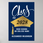 Minimalistischer Gold Grad Cap Stilvoller Script-A Poster (Vorne)