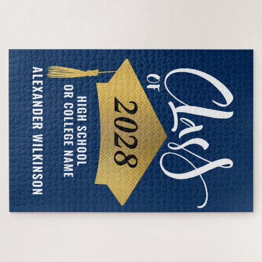 Minimalistischer Gold Grad Cap Stilvoller Script-A Puzzle (Horizontal)