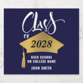 Minimalistischer Gold Grad Cap Stilvoller Script-A Schaumweinetikett (Einzelnes Label)