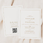 Minimalistischer Gold QR Code in einer Hochzeit Einladung<br><div class="desc">Dieser minimalistische Gold QR Code alles in einer Hochzeitseinladung ist perfekt für eine einfache Hochzeit. Das moderne romantische Design besticht durch klassische Goldtypografie und Weiß, gepaart mit einer rustikalen und eleganten Kalligraphie mit Vintagem handgeschriebenem Stil. Anpassbar in jeder Farbe. Behalt das Design einfach und elegant, wie es ist, oder personalisiere...</div>