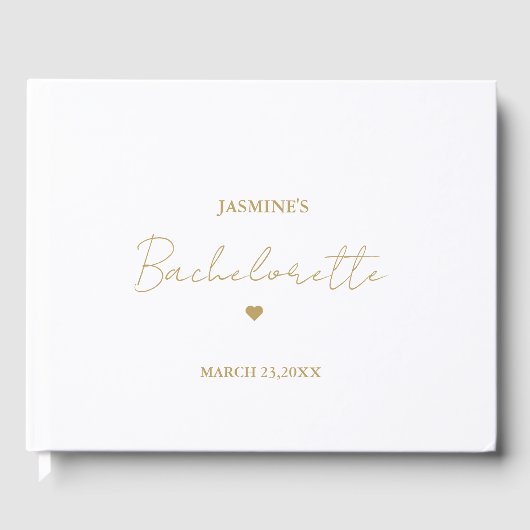 Minimalistischer Gold Script-Junggeselinnen-Abschi Gästebuch (Vorderseite)