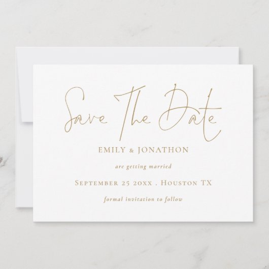 Minimalistischer Gold Script QR Code Save The Date (Vorderseite)
